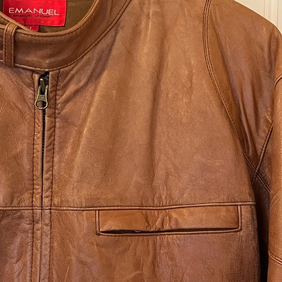 Emanuel Ungaro Men's Tan Leather Moto Jacket | Size: Large - Picture 4 of 8